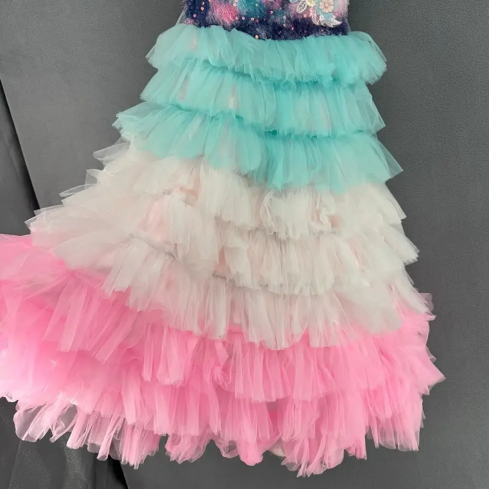Veera Girls Pastel Rainbow Tutu Gown Maxi Dress 26‎ Made in India Party Fancy